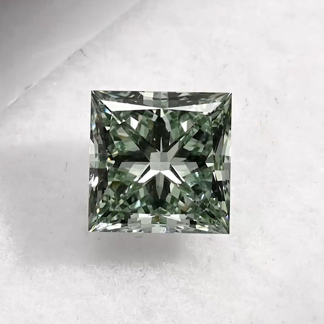 1.82 Carat Fancy Yellowish Green Princess Cut Lab Grown Diamond