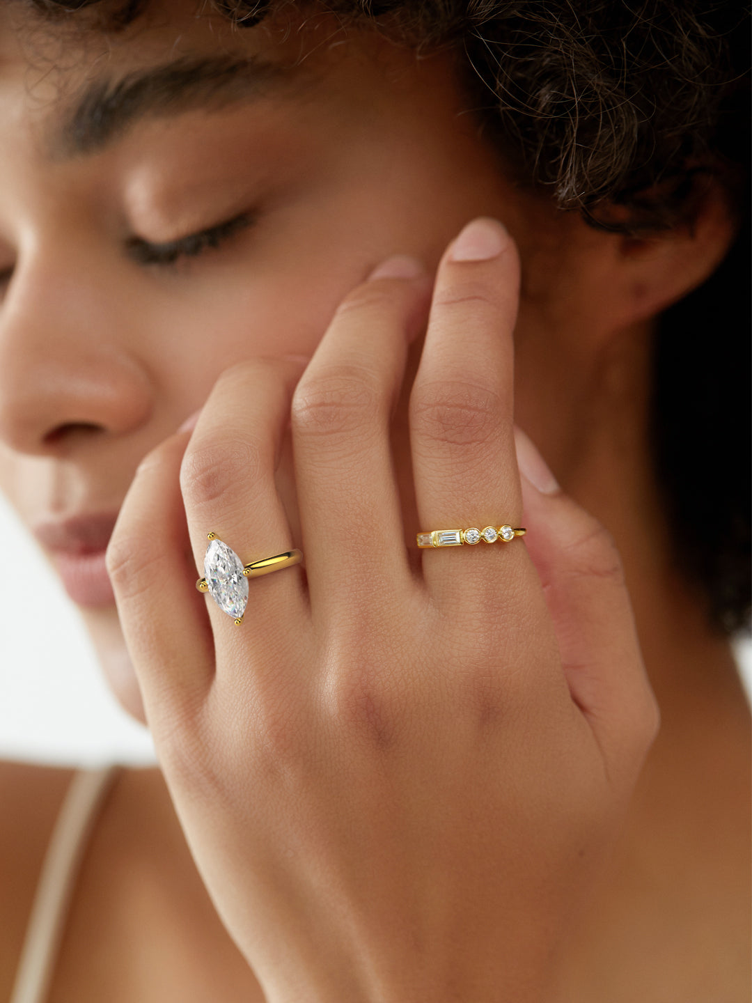 1ct Marquise Lab Grown Diamond Ring 18K Gold Set