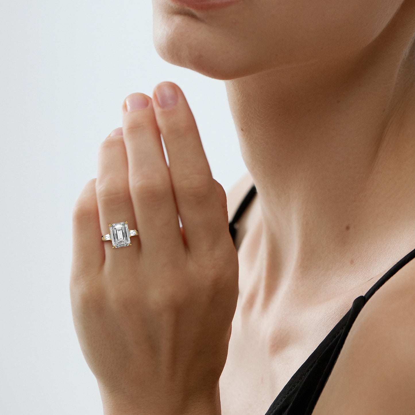 5 Ct Emerald Cut Lab Grown Diamond Ring 18K Gold Set