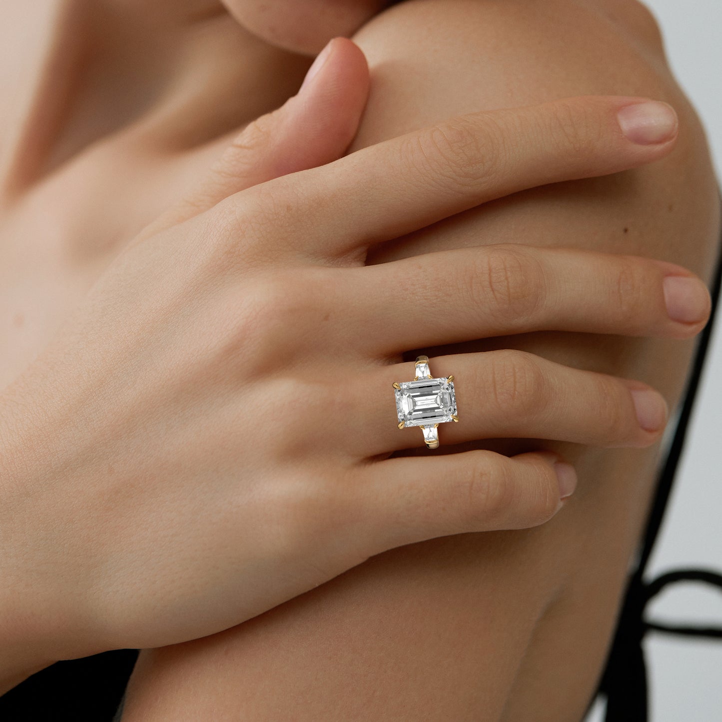 5 Ct Emerald Cut Lab Grown Diamond Ring 18K Gold Set