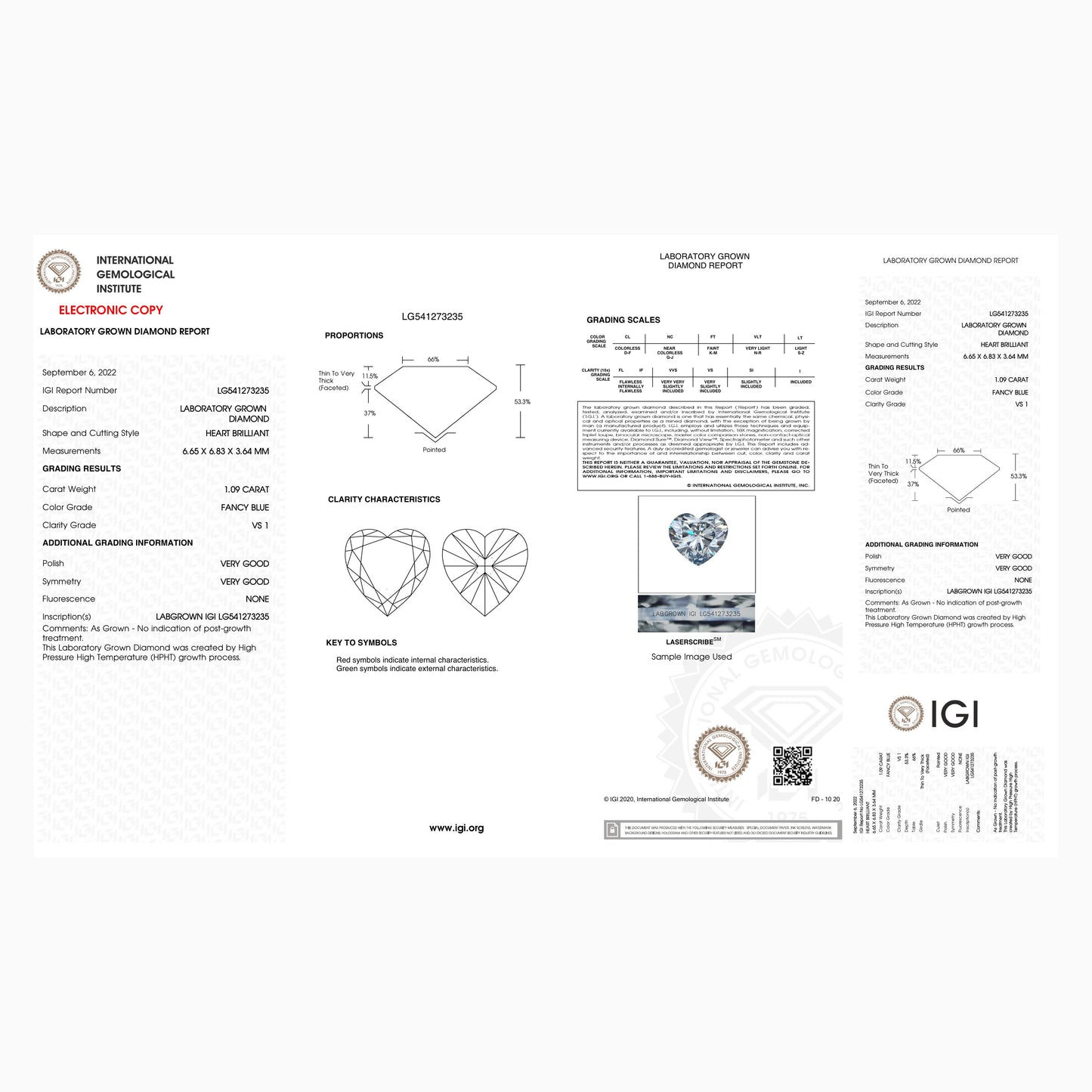 1.09 Carat Fancy Blue Heart Shaped Lab Grown Diamond