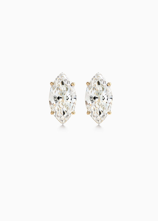 2 Carat Marquise Lab-Grown Diamond Earrings 18k Yellow Gold High Clarity F Color