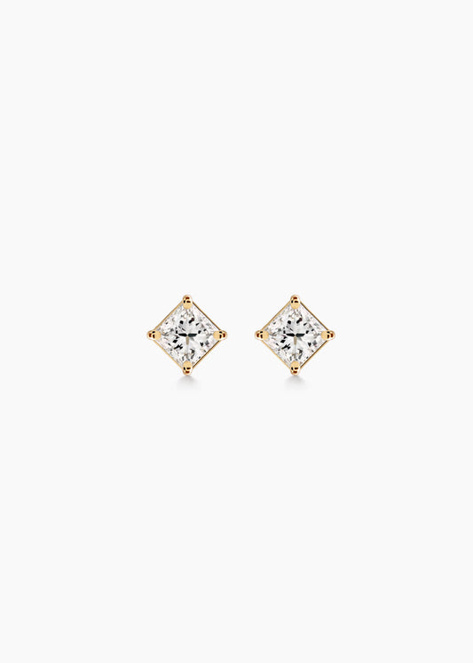 Hiamond 18k Yellow Gold Princess Diamond Earrings